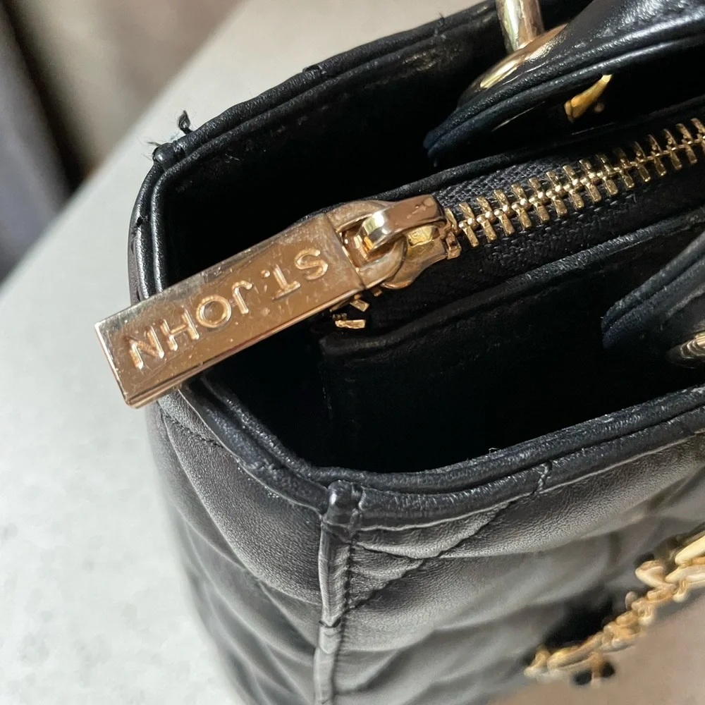 NWT St John Knits Quilted Leather Handbag top Handel,cross body strap Authentic - Picture 3 of 16